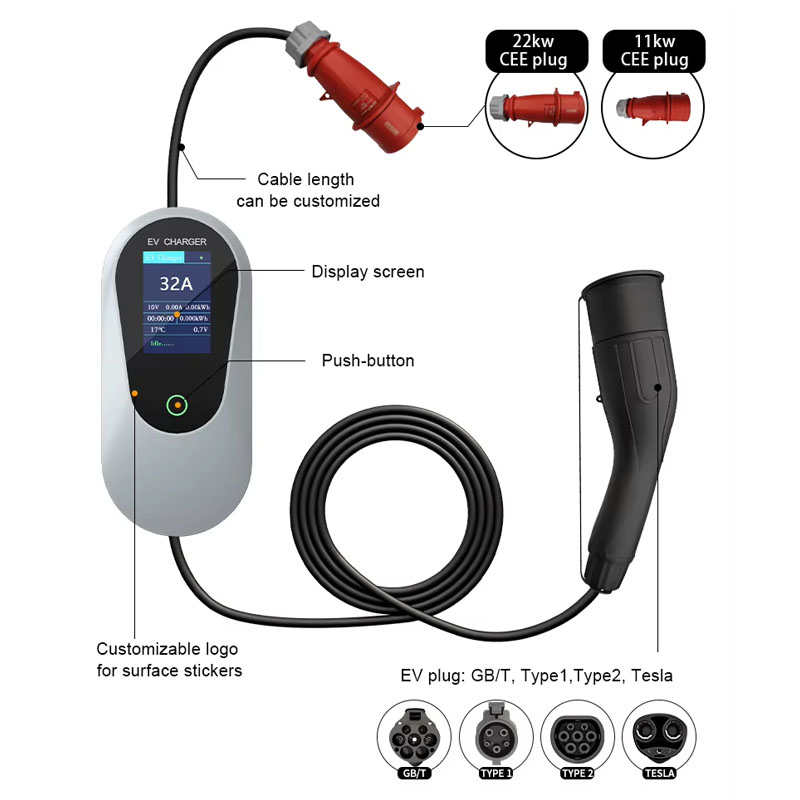 Level 2 Mode 7kw 11kw 22kw Por - Type 2 Portable Ev Charger 11Kw Cee recension och pris