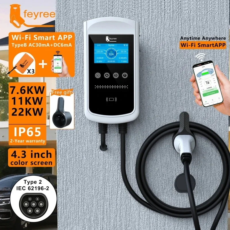 Feyree Type2 EV Charger 32A 7. - Ev Charger Type 2 22Kw 32A 3 Phase recension och pris